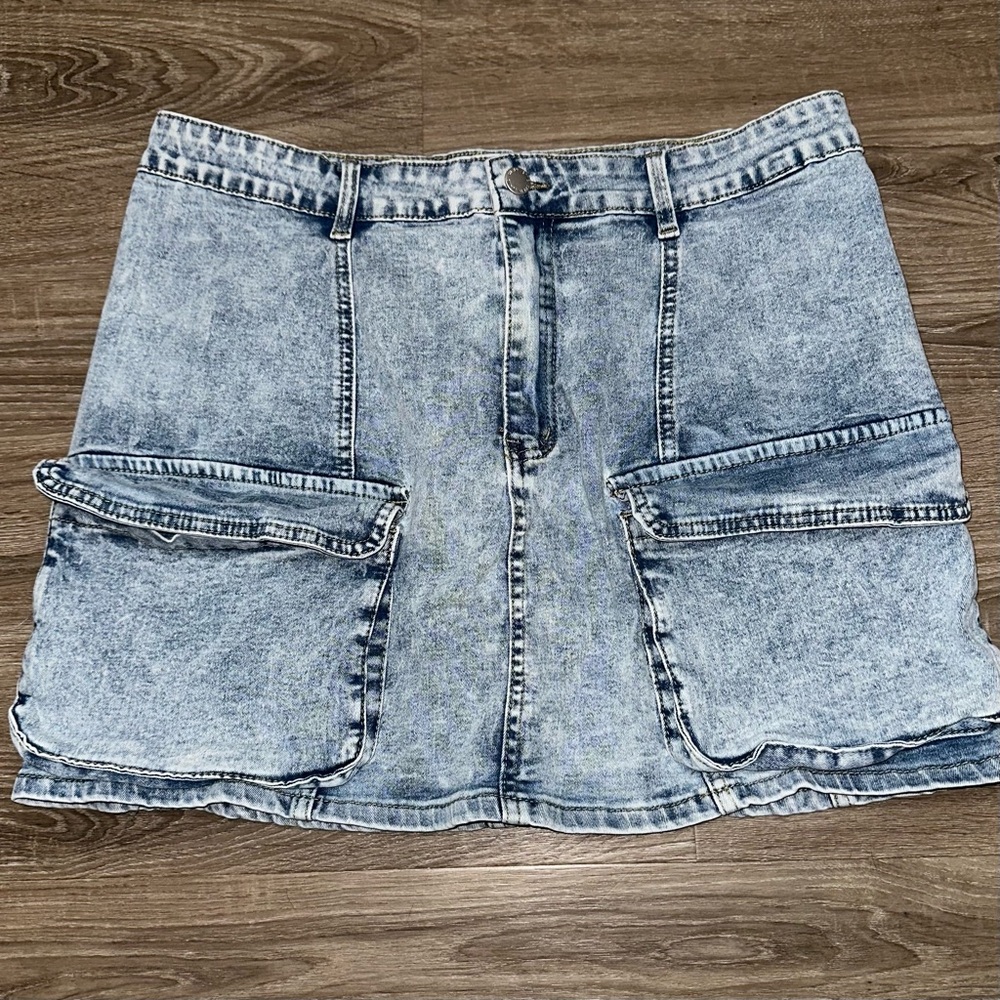 Denim Mini Skirt with Pockets